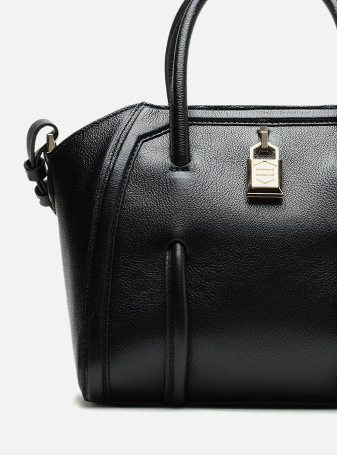 Bolsa Tote Preta Couro Média Cadeado