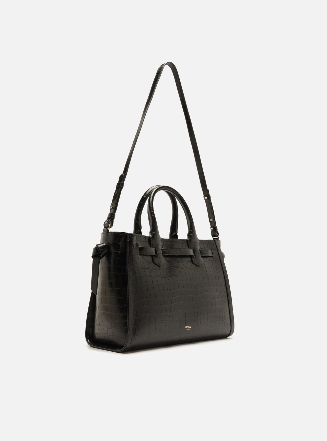 Bolsa Tote Preta Média Croco Tiras — foto 5
