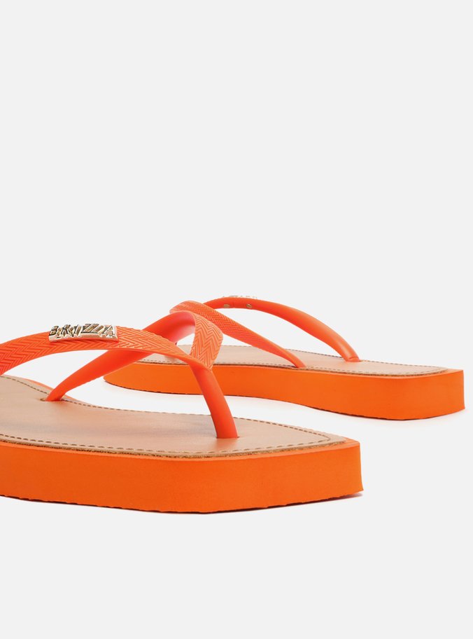 Chinelo de Dedo Laranja Square Palmilha Marrom