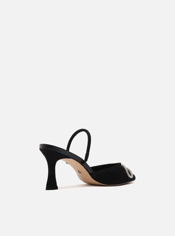 Mule Preta Salto Fino Strass Audrey