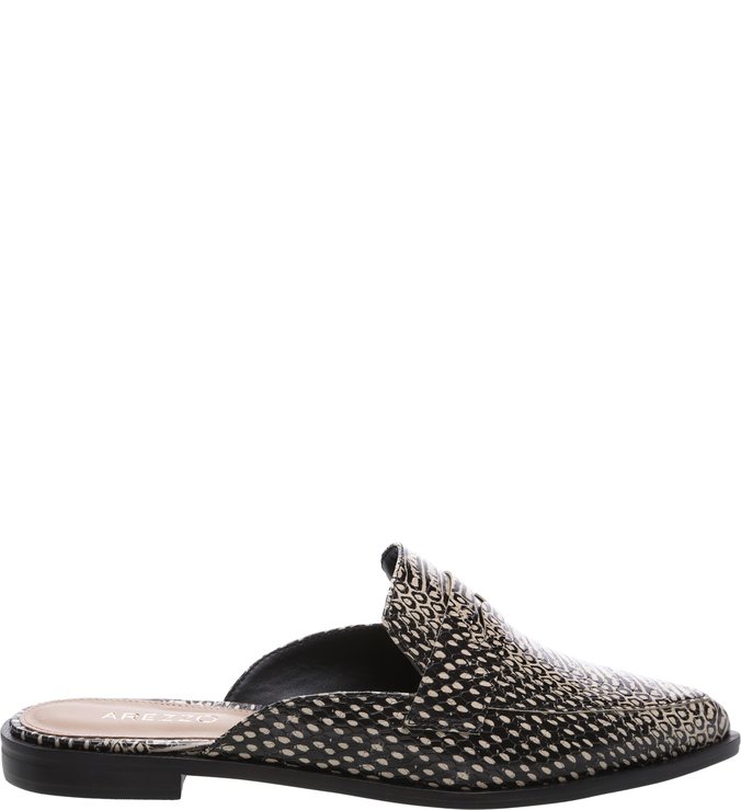 Mule Python Salto Bloco Rasteiro Preta e Latte