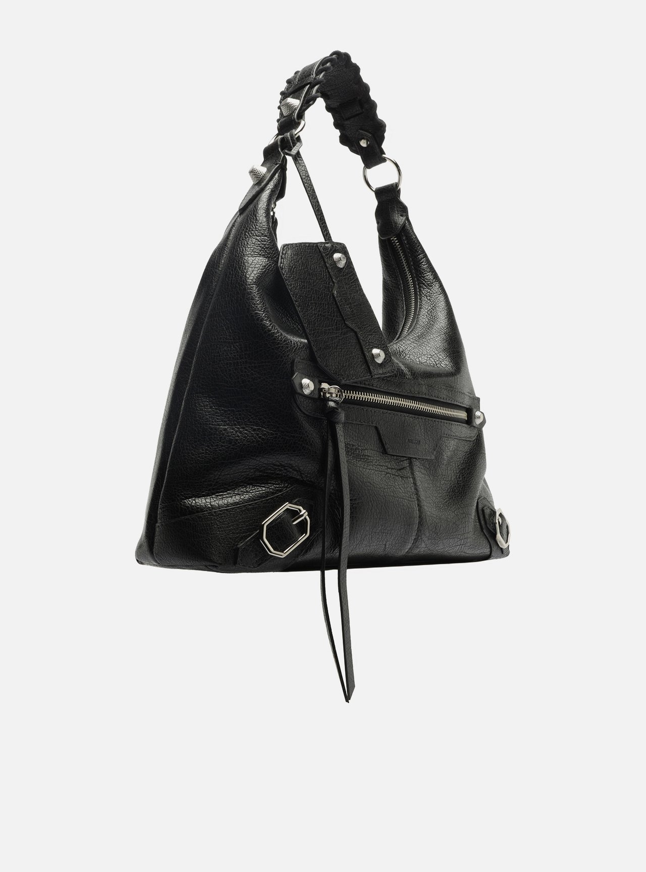 Bolsa Hobo Preta Couro Média Alça Tressê — foto 5