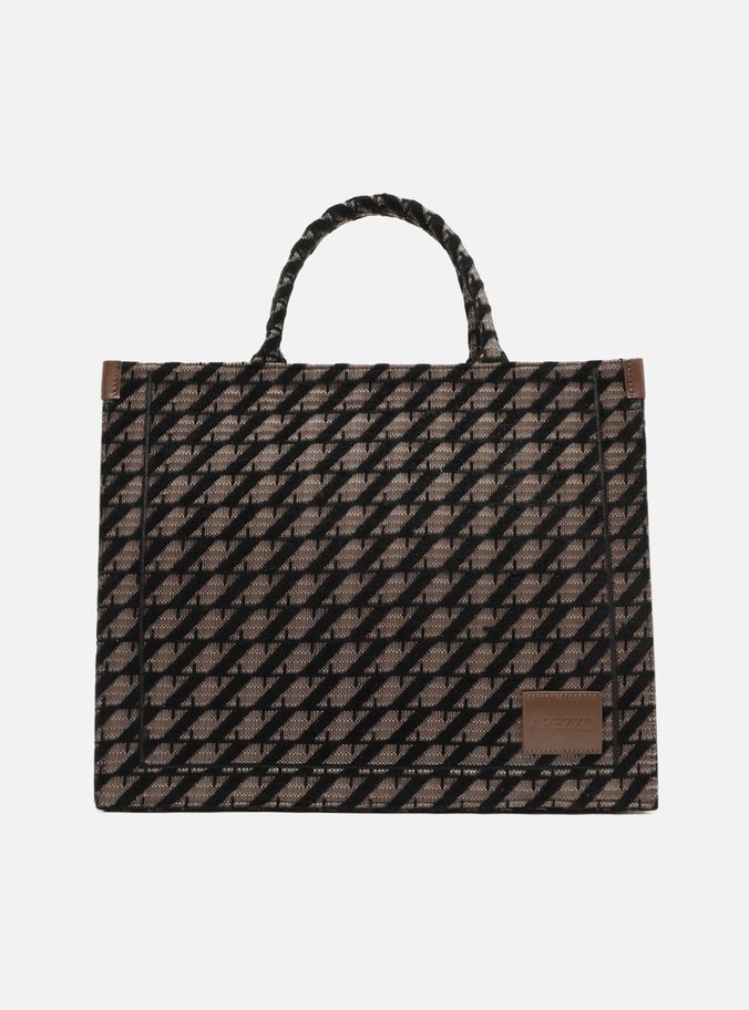 Bolsa Shopping Marrom Jacquard Grande Bicolor