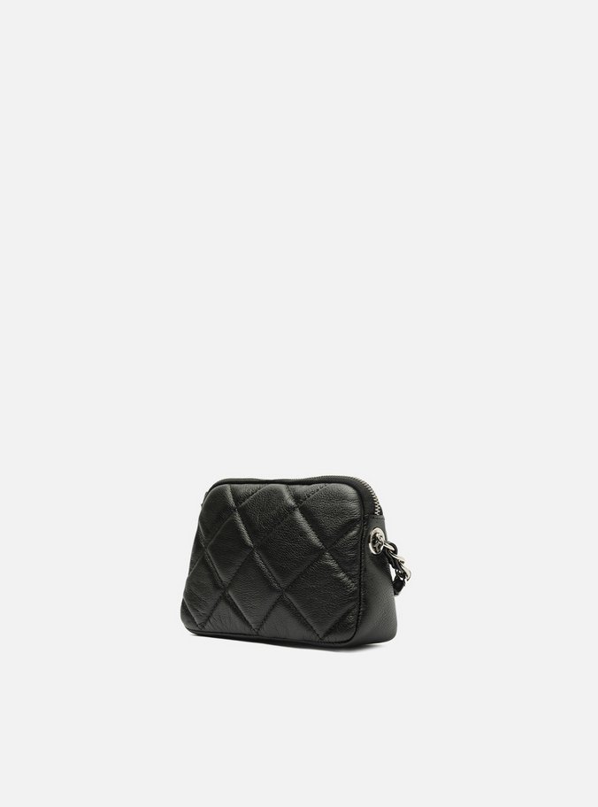 Bolsa Tiracolo Preta Couro Mizz Pequena Zíper