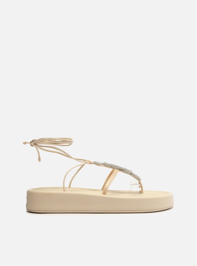 Sandália Rasteira Off-White Amarração Strass Brizza