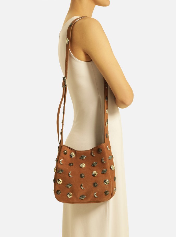 Bolsa Tiracolo Marrom Aplicações TIG