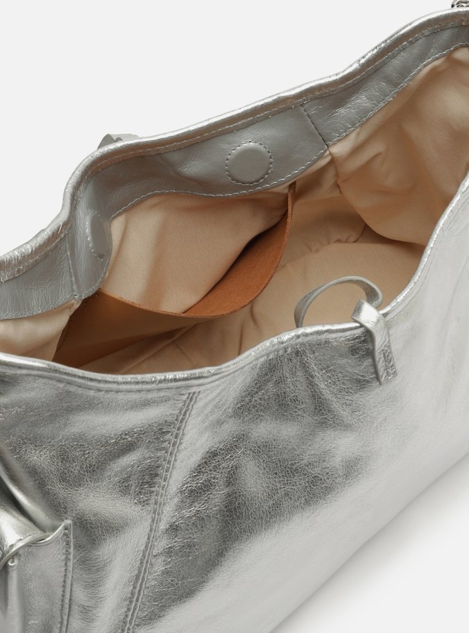 Bolsa Tiracolo Prateada Couro Pequena Laço