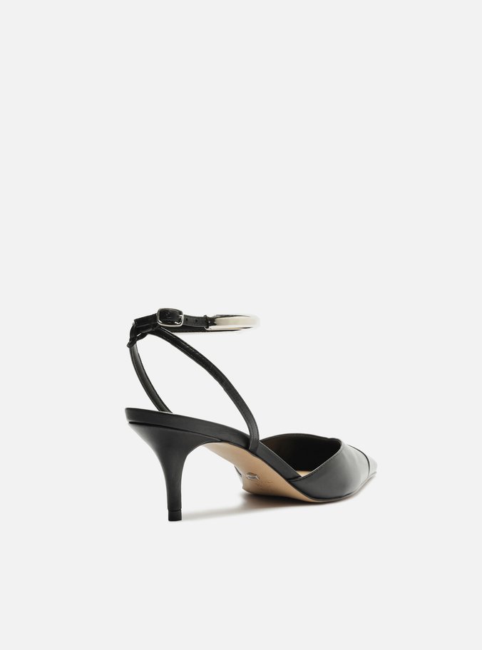 Scarpin Preto Couro Salto Kitten Tira Metal