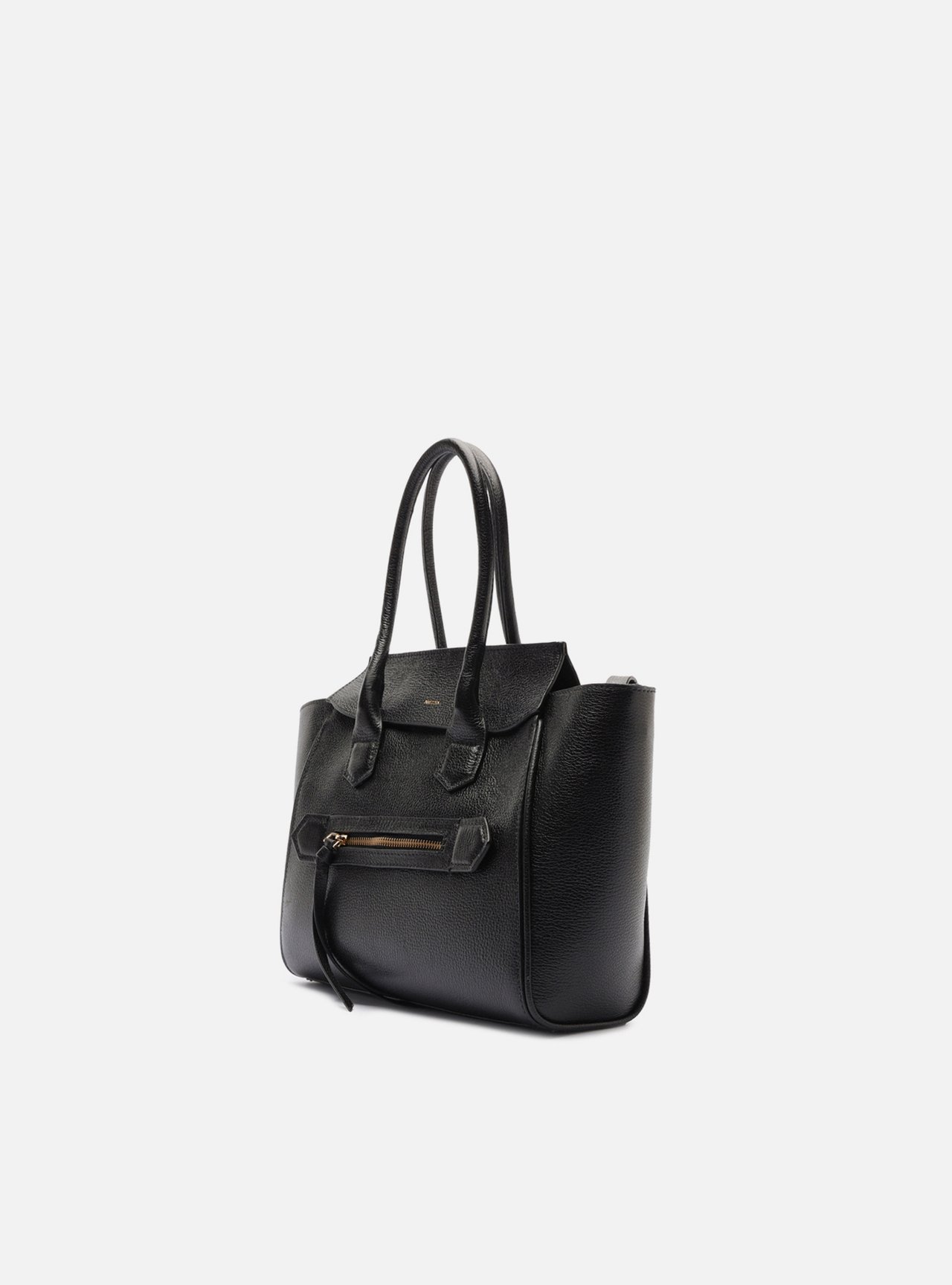 Bolsa Tote Preta Couro Média Bolso Zíper — foto 2