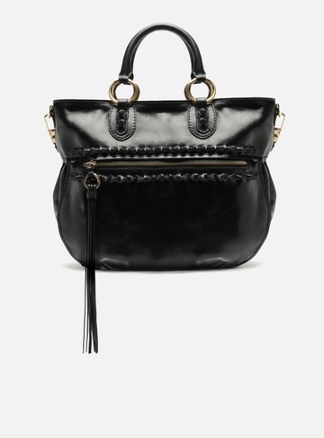 Bolsa Tote Preta Couro Estonado Grande Bolso