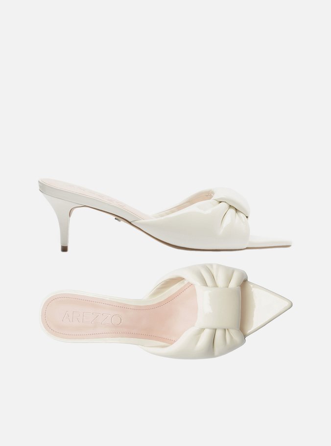 Mule Branca Verniz Salto Kitten Puffer