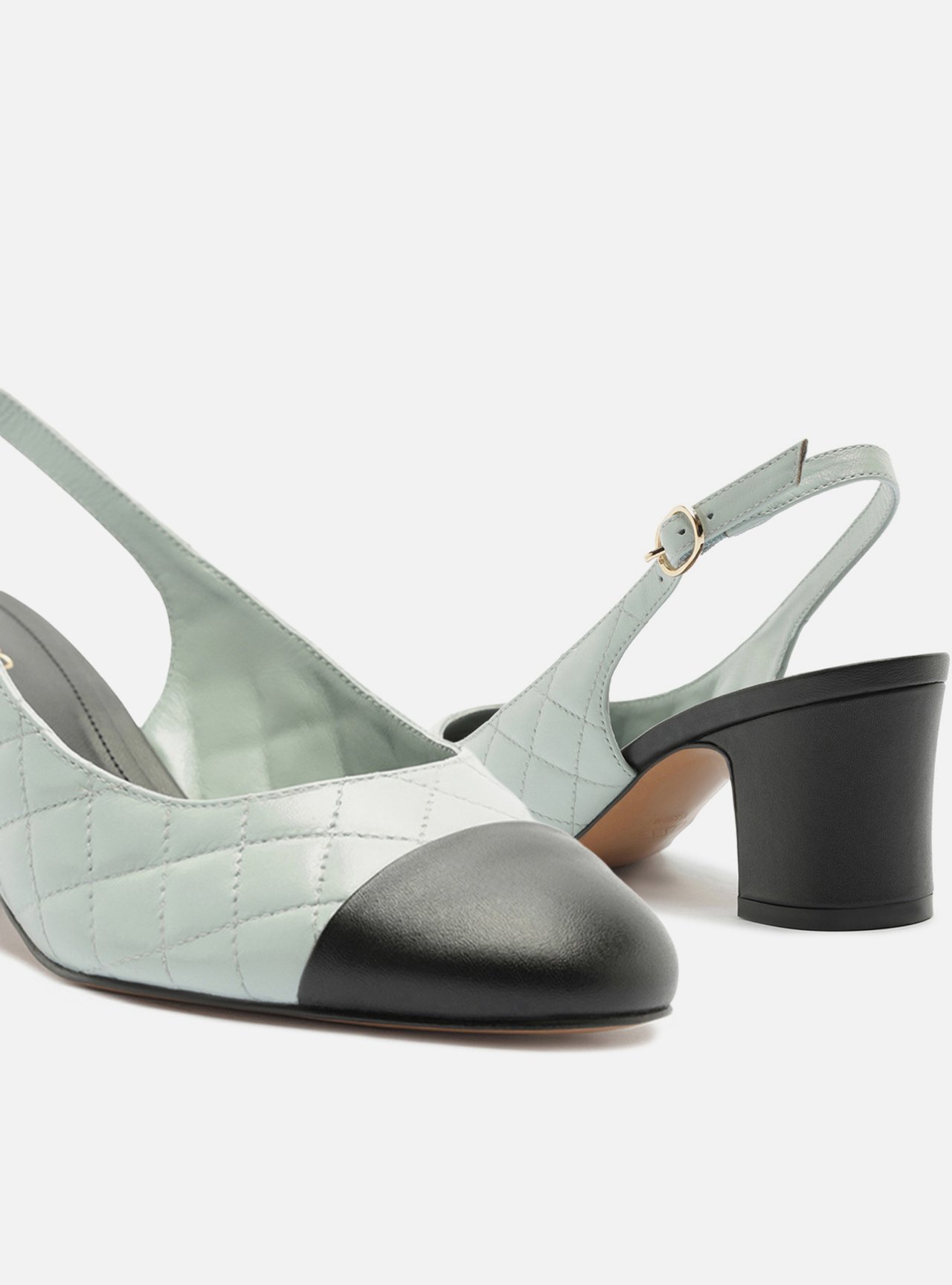 Scarpin Azul Couro Salto Bloco Fivela Slingback — foto 4