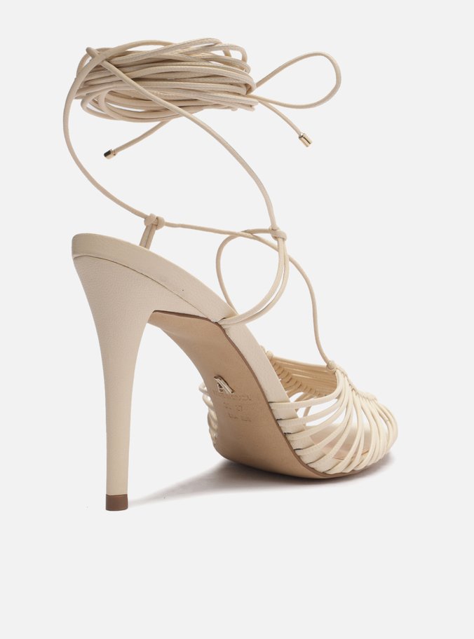 Sandália Off-White Salto Fino Multi Tiras Amarração