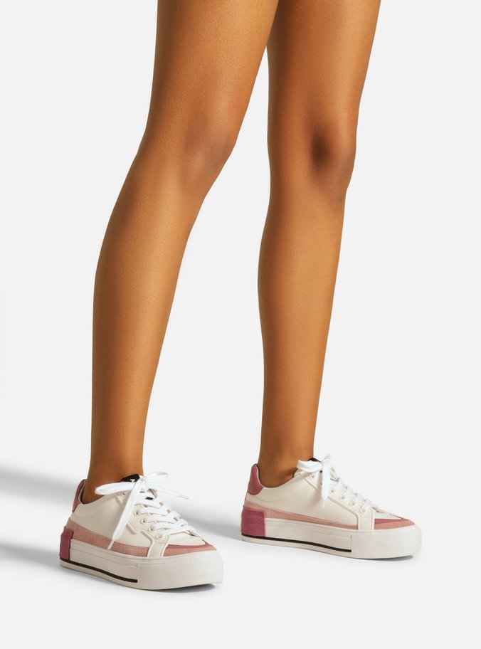 Tênis Branco Flatform Amarração Rosa