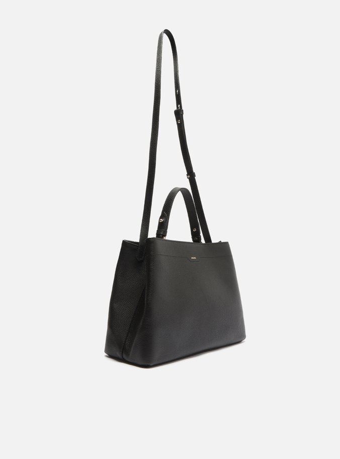 Bolsa Tote Preta Couro Grande Clássica