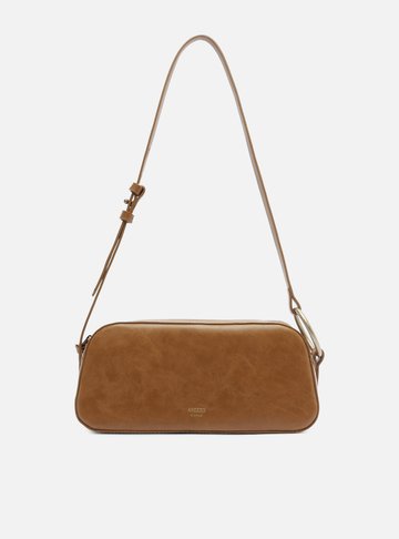 Bolsa Shoulder Marrom Couro Média Argola Lateral