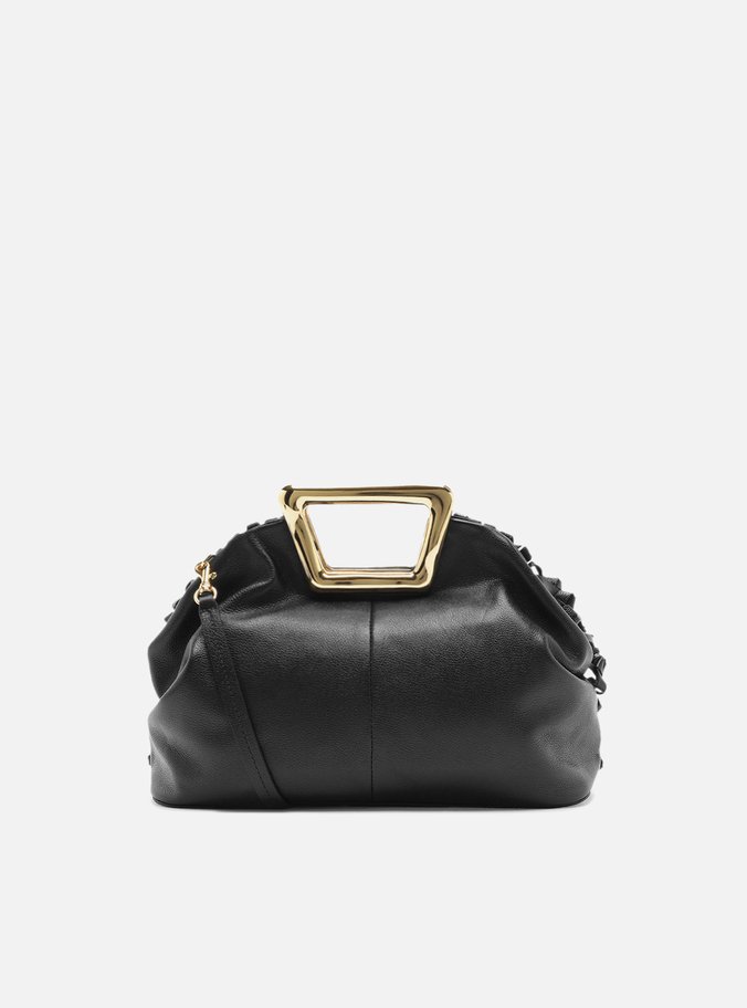 Bolsa Tiracolo Preta Couro Média Alça Metal