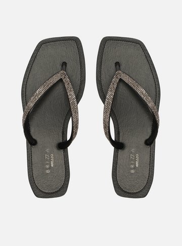 Chinelo de Dedo Preto Square Strass