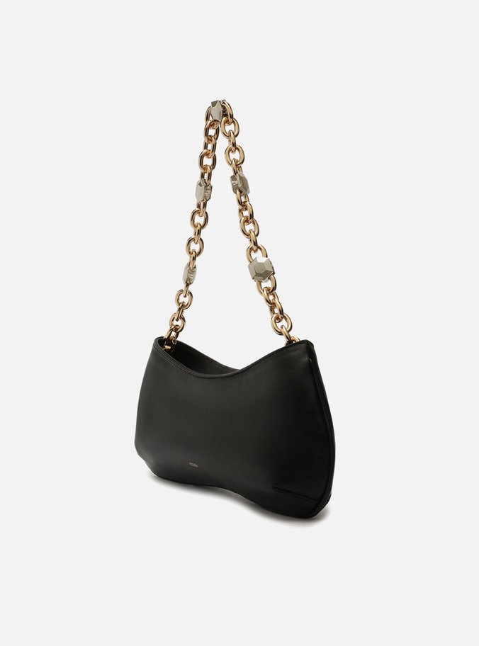 Bolsa Baguete Preta Couro Média Corrente