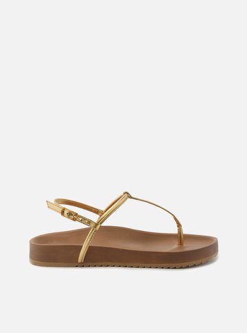 Sandália Papete Dourada Flatform Slim