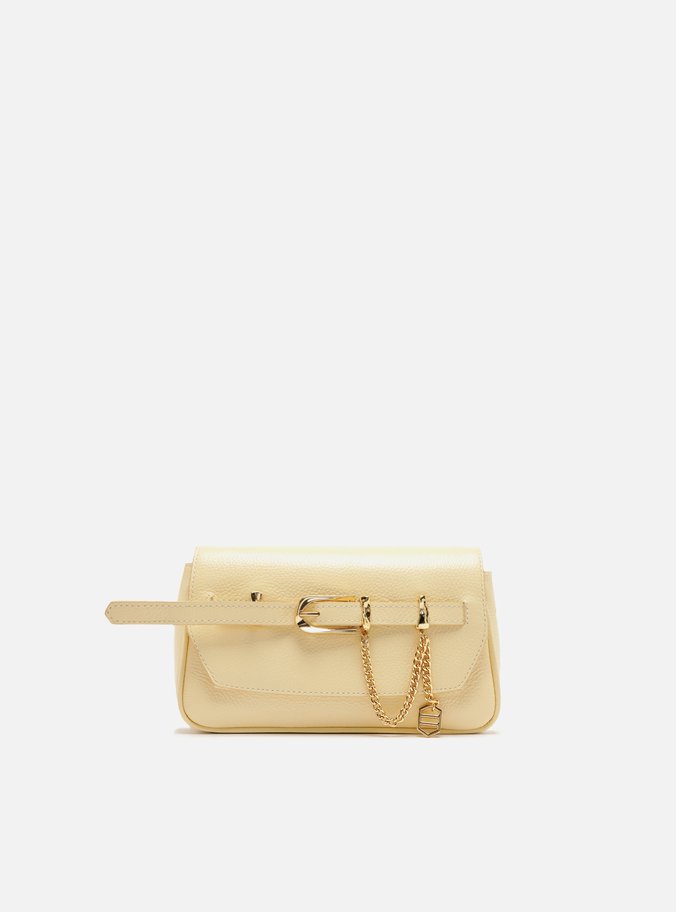 Bolsa Tiracolo Amarela Couro Pequena Tira Fivela