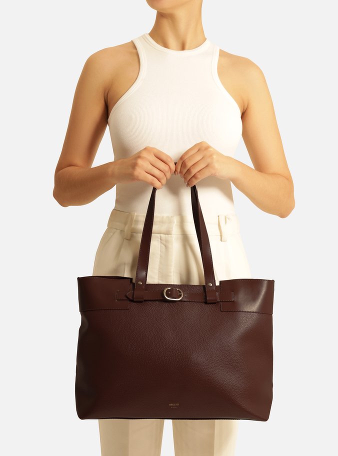 Bolsa Shopping Marrom Grande Tira Afivelada
