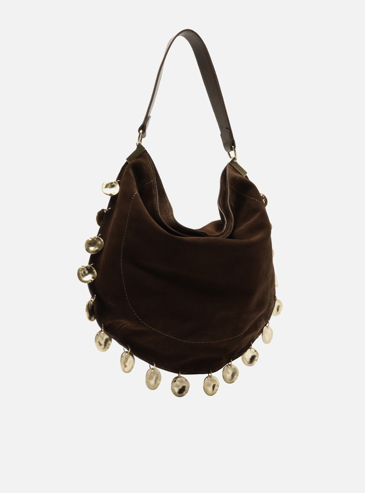 Bolsa Hobo Marrom Couro Grande Metais — foto 5