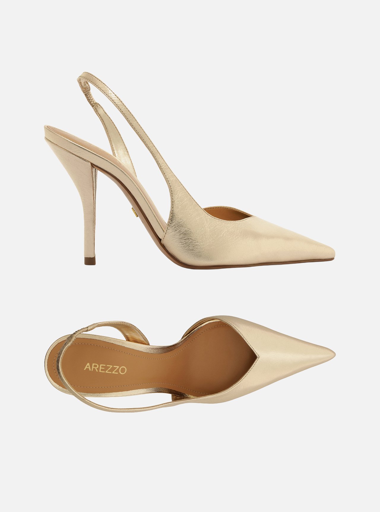 Scarpin Dourado Couro Salto Fino Slingback — foto 5