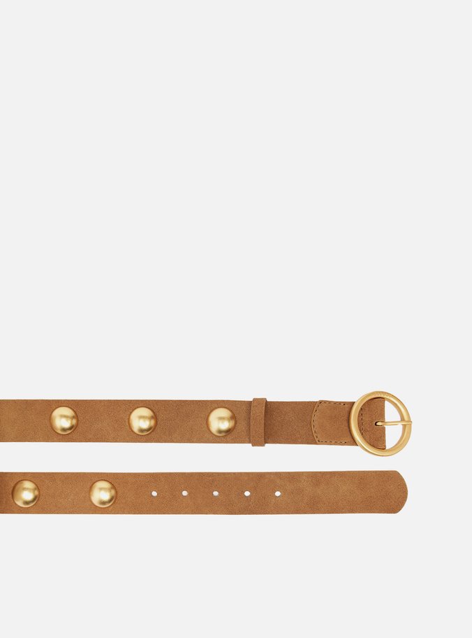 Cinto Marrom Suede Fivela Redonda Metais