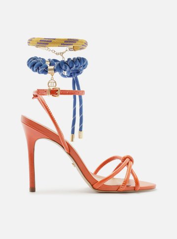 Sandália Laranja Salto Fino Custom Anklet