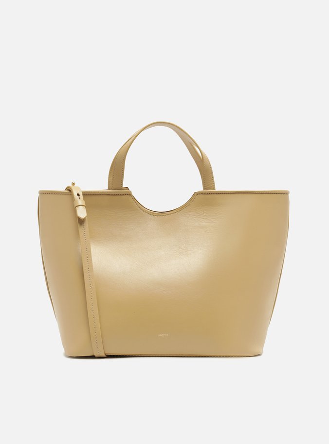 Bolsa Shopping Bege Couro Grande Metal Bold