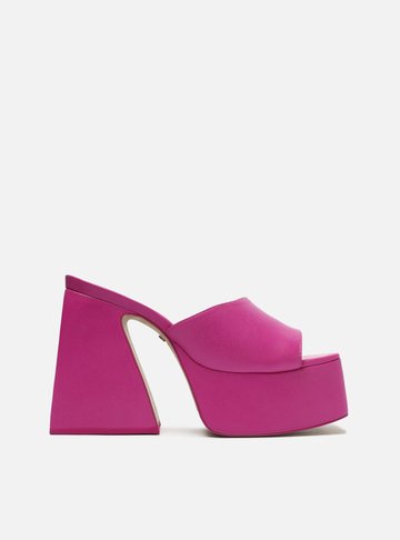 Mule Rosa Couro Meia Pata Salto Flare Megan