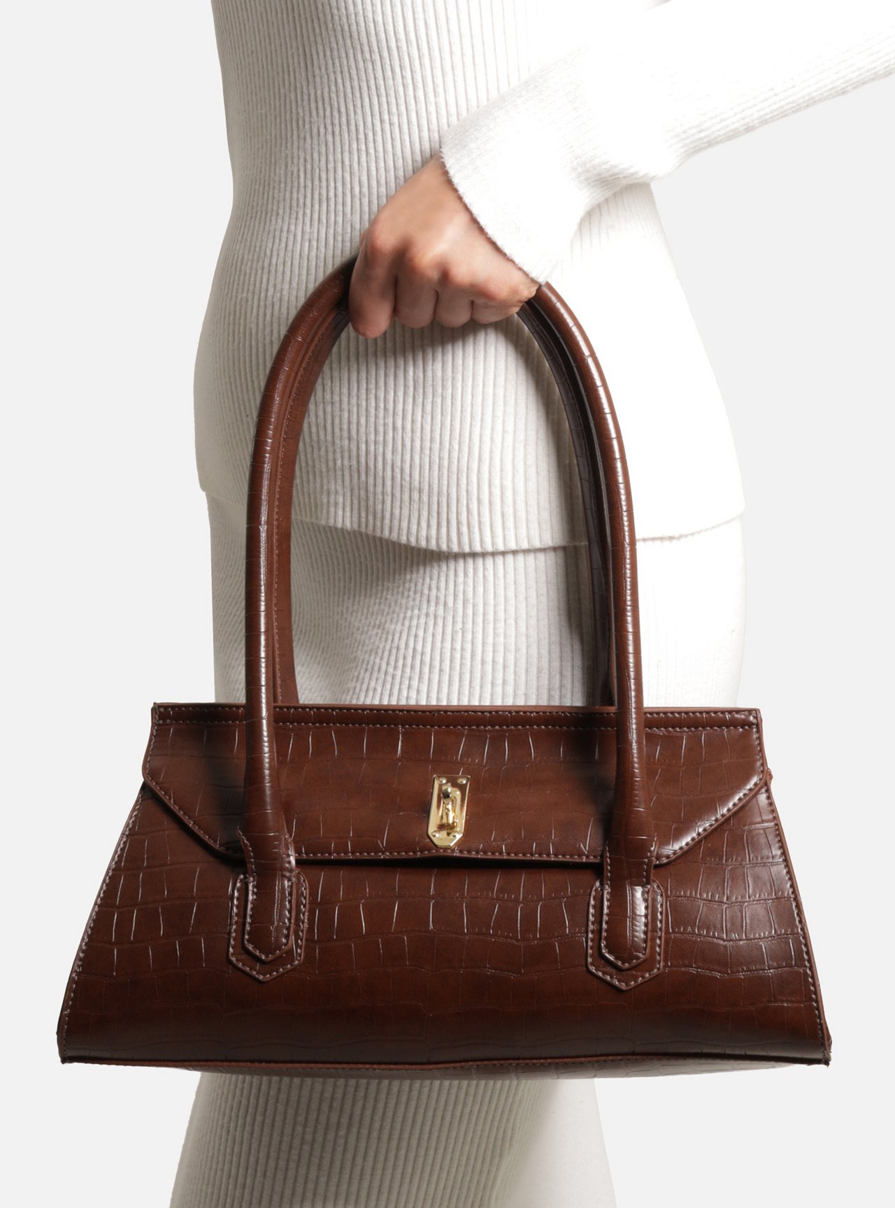 Bolsa Shoulder Marrom Média Croco Metais — foto 6