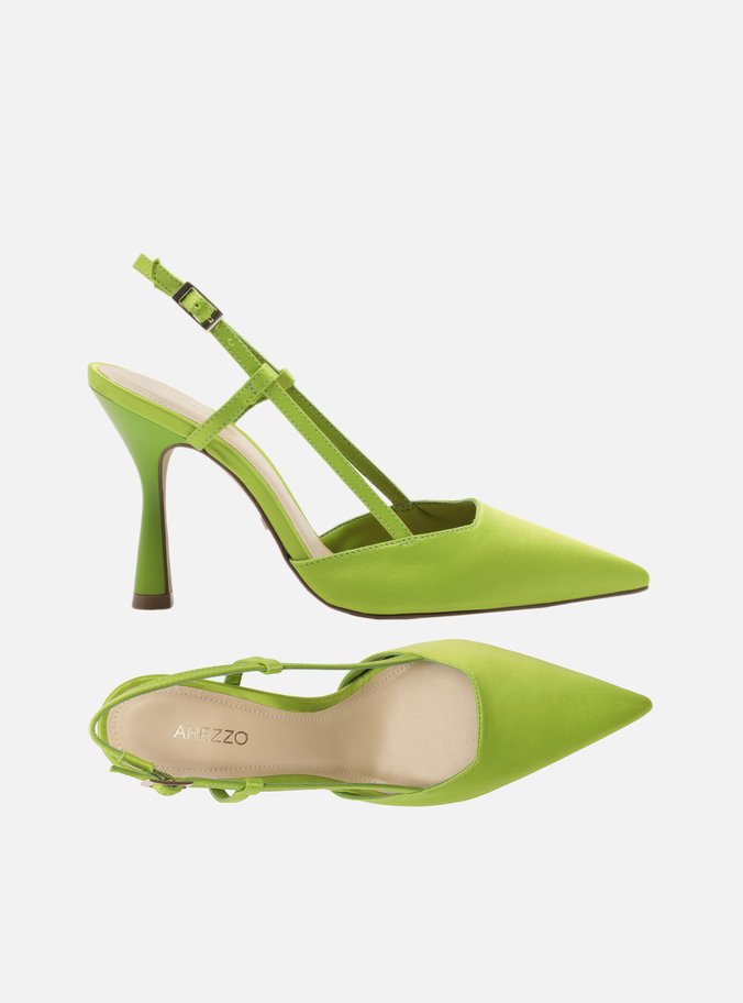 Scarpin Verde Cetim Salto Alto Geométrico