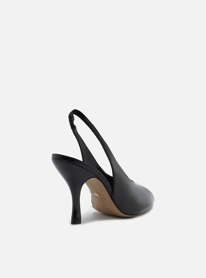 Peep Toe Preto Verniz Salto Alto Slingback