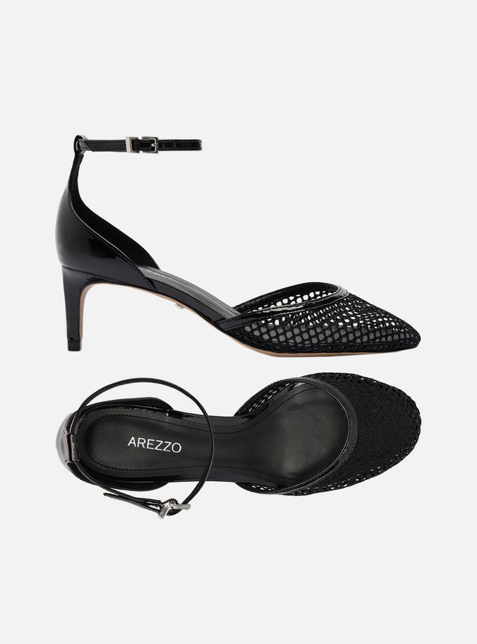 Scarpin Preto Salto Baixo Fino Aberto Tela