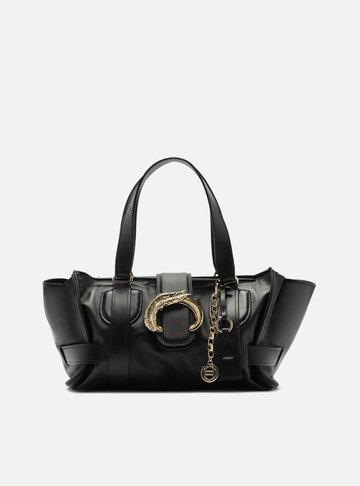 Bolsa Shopping Preta Couro Grande Leaf