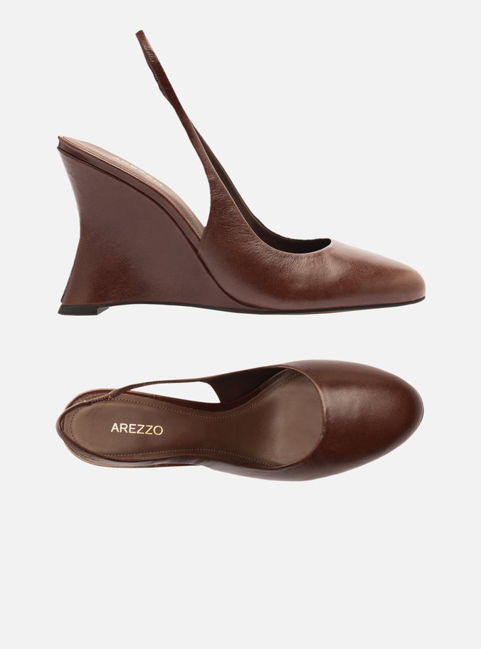 Scarpin Marrom Cacau Couro Salto Anabela Slingback