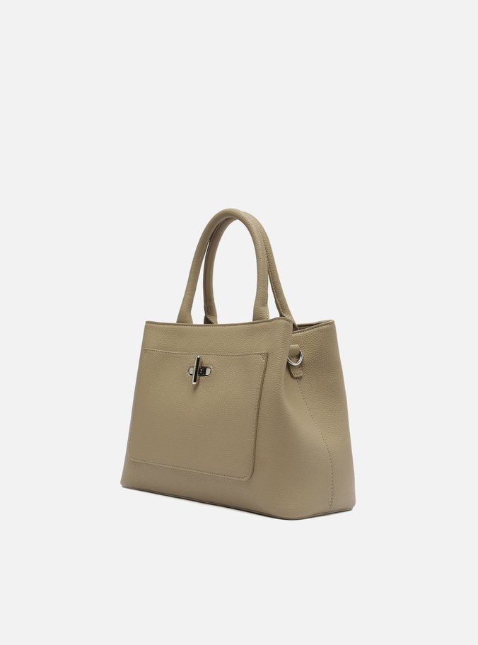 Bolsa Tote Bege Média Fecho Metal