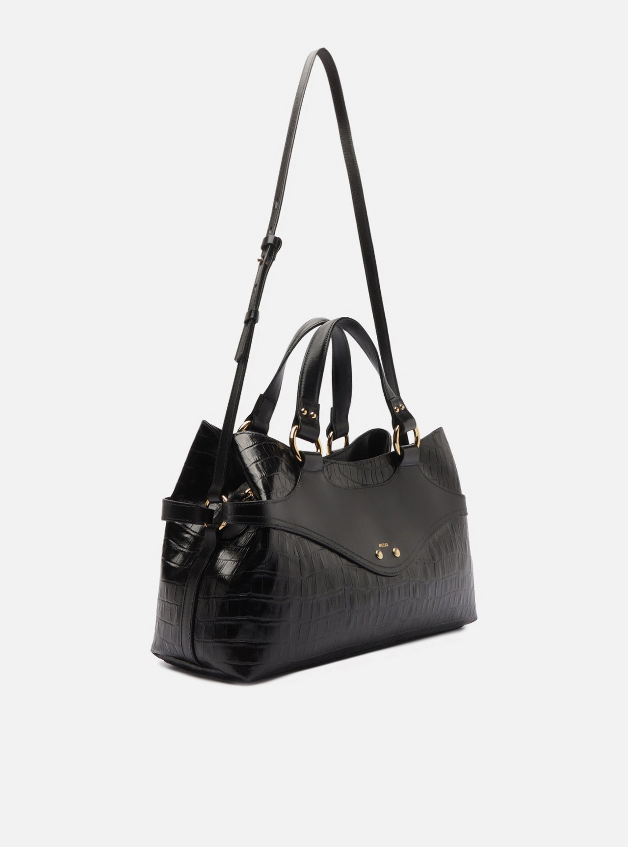 Bolsa Tote Preta Grande Textura Croco — foto 5