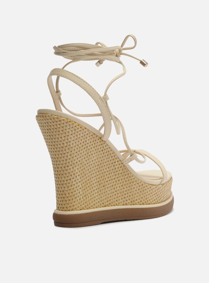 Sandália Off-White Plataforma Tiras Amarração