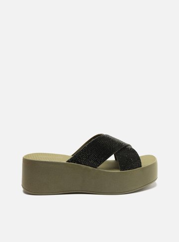 Tamanco Verde Flatform Tiras Strass Lulu