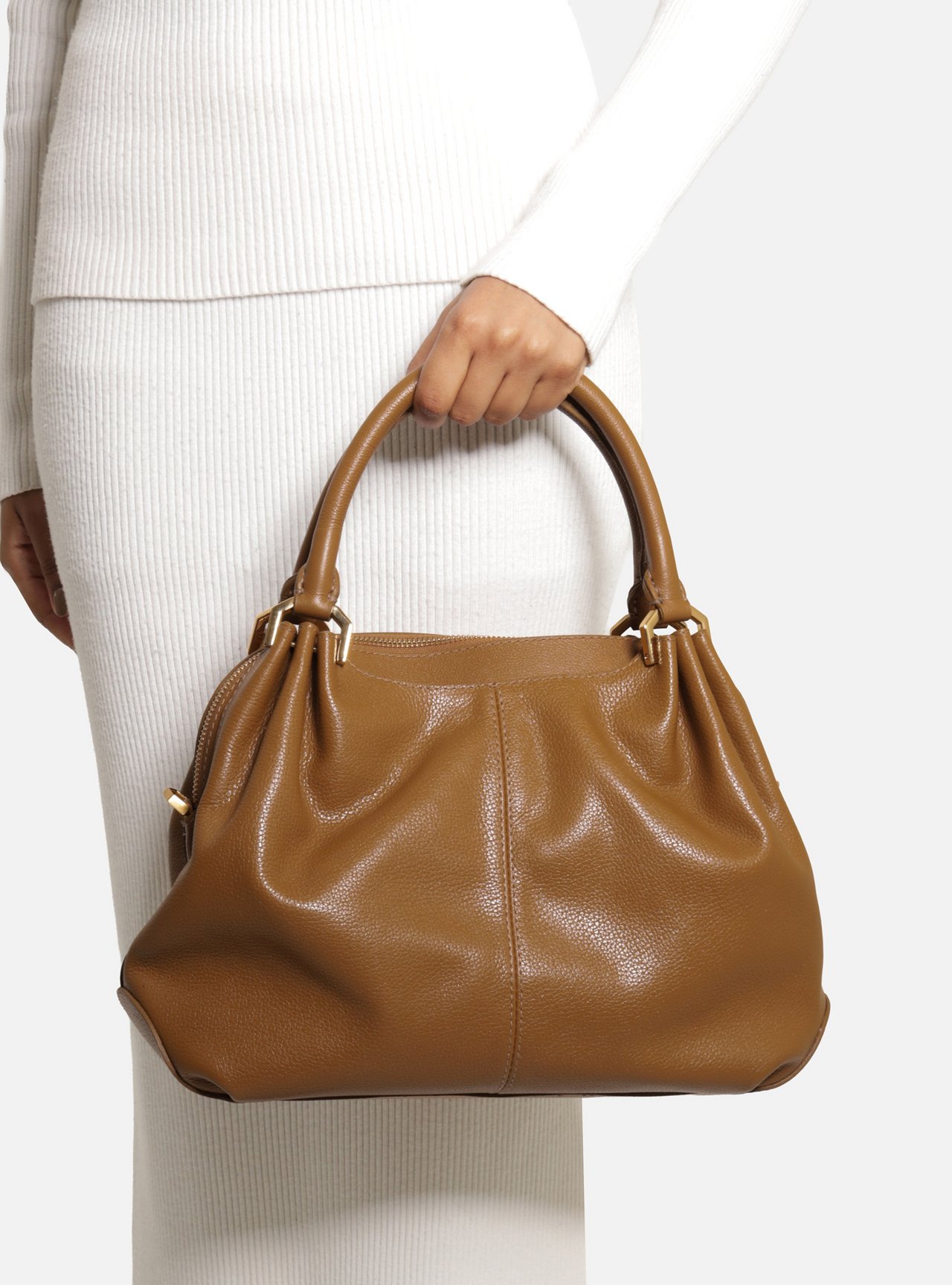 Bolsa Tote Marrom Couro Grande Franzida — foto 6