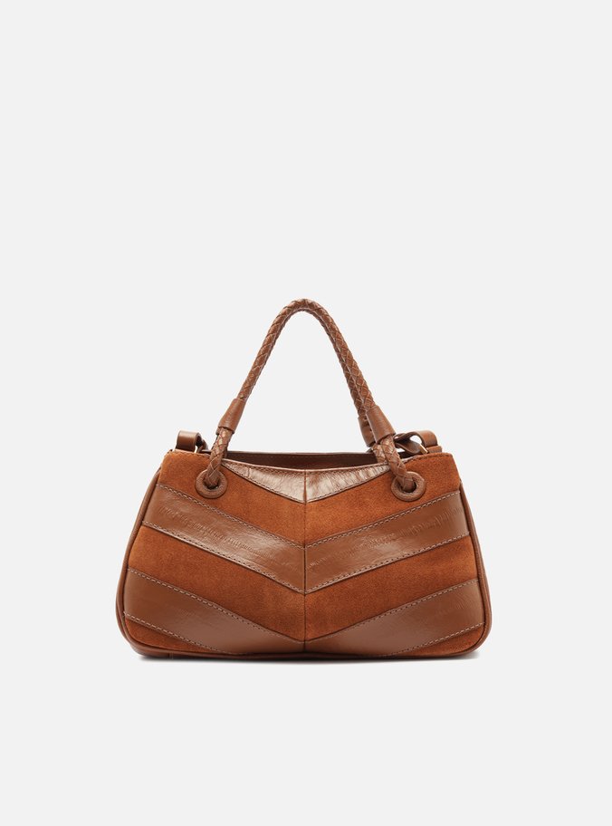 Bolsa Tote Marrom Couro Média Recortes Camurça