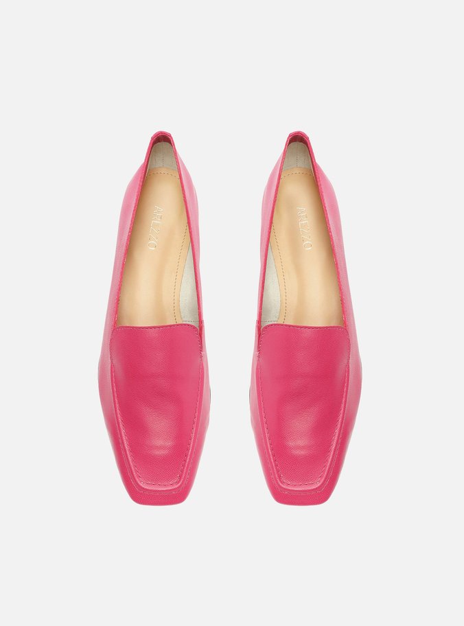 Mocassim Rosa Couro Bico Quadrado Costuras