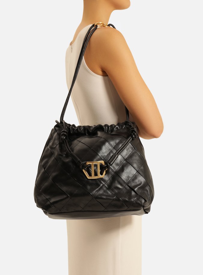 Bolsa Bucket Preta Couro Matelassê Grande