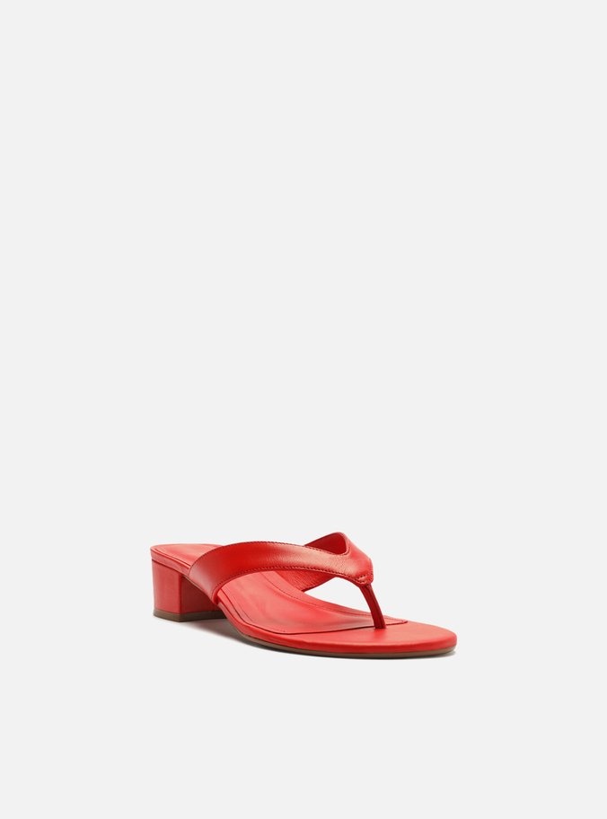 Tamanco Vermelha Salto Baixo Tiras Flip Flop