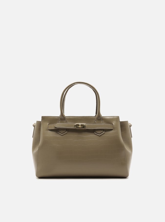 Bolsa Tote Cinza Média Croco Metais Dourados