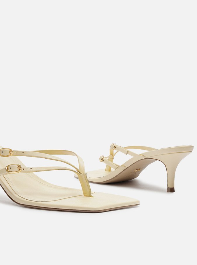 Tamanco Amarela Couro Bico Quadrado Flip Flop