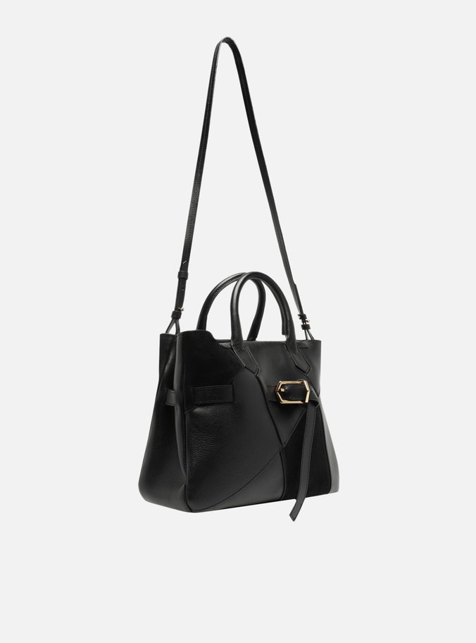 Bolsa Tote Preta Couro Média Fivela